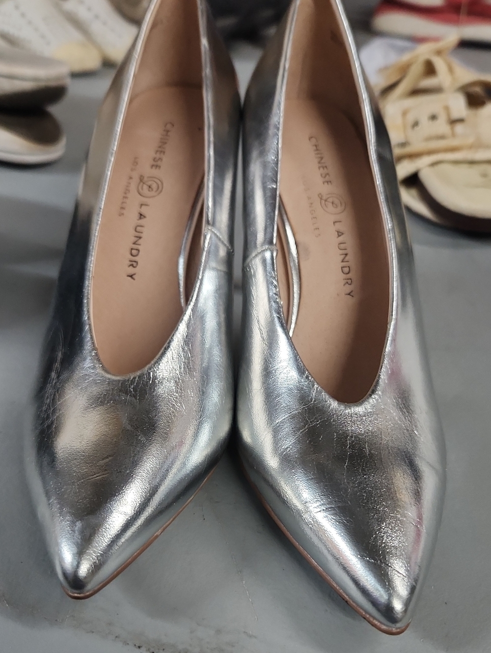 Chinese Laundry Metallic Silver Pointed-Toe Flats
